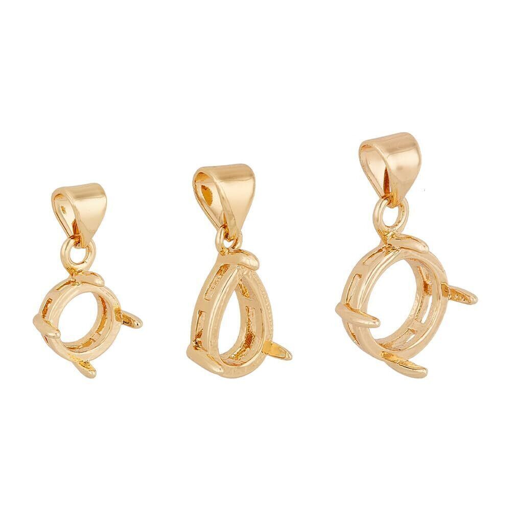 8923 3Pcs 3 Styles Blank Tray Pendants Golden Brass Cabochon Pendant Prong